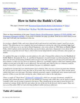 How to Solve the Rubik's Cube 03/11/2007 05:07 PM