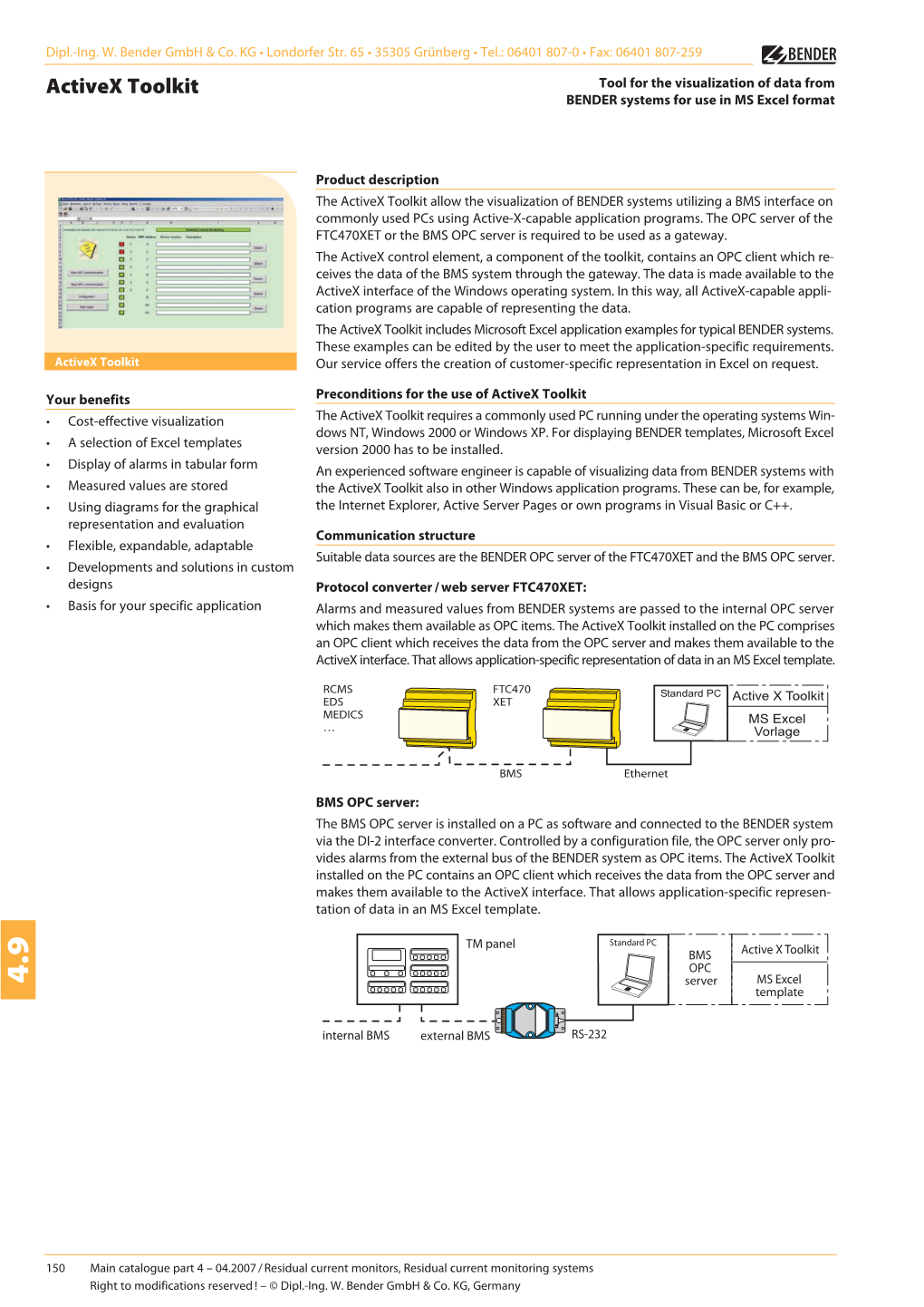 Activex Toolkit Tool for the Visualization of Data from BENDER Systems for Use in MS Excel Format