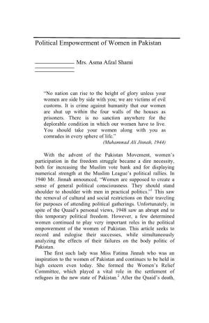 Political Empowerment of Women in Pakistan