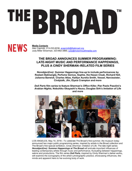The Broad Announces Summer Programming: Late-Night Music and Performance Happenings, Plus a Cindy Sherman–Related Film Series