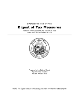 2009 Digest of Tax Measures