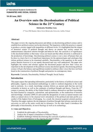 An Overview Onto the Decolonisation of Political Science in the 21St