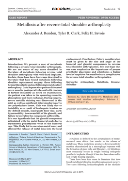 Metallosis After Reverse Total Shoulder Arthroplasty