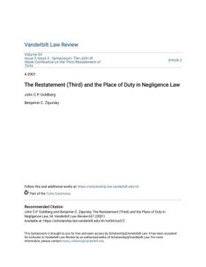 The Restatement (Third) and the Place of Duty in Negligence Law