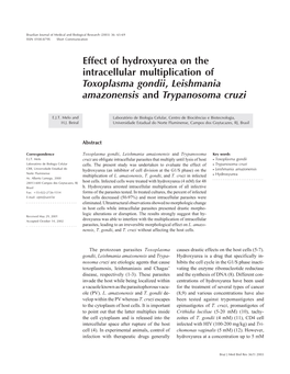 Effect of Hydroxyurea on the Intracellular Multiplication of Toxoplasma Gondii, Leishmania Amazonensis and Trypanosoma Cruzi