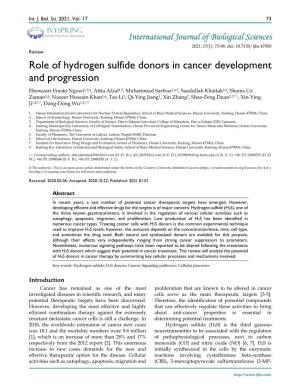 Role of Hydrogen Sulfide Donors in Cancer Development and Progression