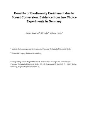 Benefits of Biodiversity Enrichment Due to Forest Conversion: Evidence from Two Choice Experiments in Germany