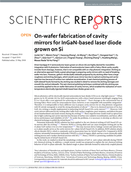 On-Wafer Fabrication of Cavity Mirrors for Ingan-Based Laser Diode Grown