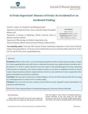 Absence of Uvula: an Accidental Or an Incidental Finding. J Human Anat