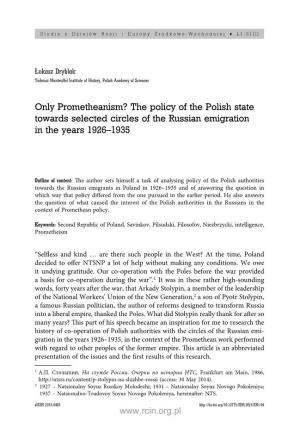 Only Prometheanism? the Policy of the Polish State Towards Selected Circles of the Russian Emigration in the Years 1926–1935