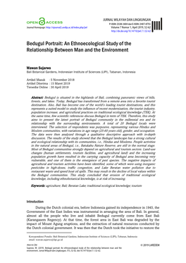 Bedugul Portrait: an Ethnoecological Study of the Relationship Between Man and the Environment