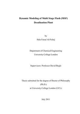 Dynamic Modeling of Multi Stage Flash (MSF) Desalination Plant