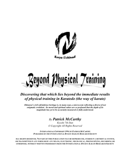 Discovering That Which Lies Beyond the Immediate Results of Physical Training in Karatedo (The Way of Karate)