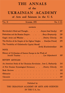 The Annals of UVAN, Vol. II, Summer, 1952, No. 2