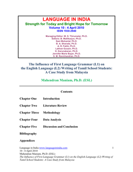 The Influence of L1 Language System in the L2(English Language) Writing