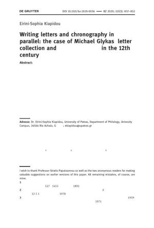The Case of Michael Glykas' Letter Collection and Biblos Chronike In