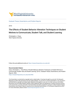 The Effects of Student Behavior Alteration Techniques on Student Motives to Communicate, Student Talk, and Student Learning
