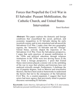 Forces That Propelled the Civil War in El Salvador: Peasant Mobilization, the Catholic Church, and United States Intervention Saraí Kashani