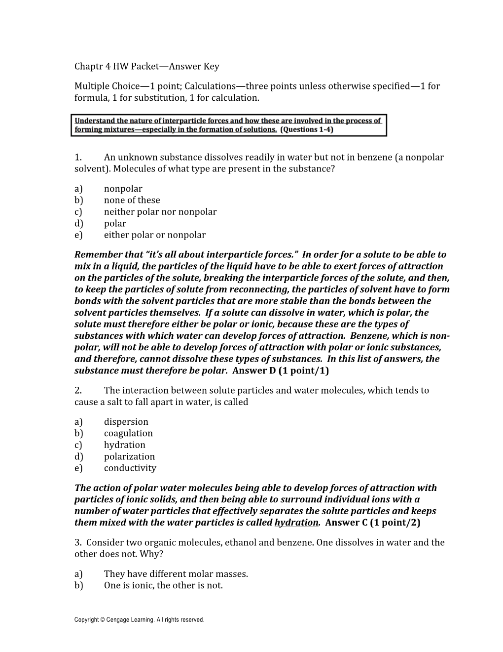 Chaptr 4 HW Packet—Answer Key Multiple Choice—1 Point; Calculations ...