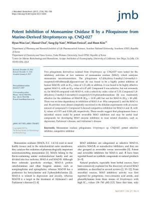 Potent Inhibition of Monoamine Oxidase B by a Piloquinone from Marine-Derived Streptomyces Sp. CNQ-027