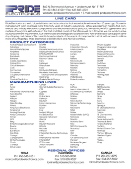 LINE CARD Product Categories Manufacturing