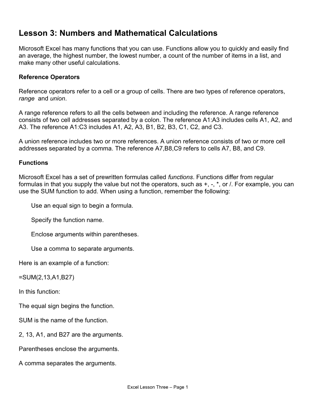 Lesson 3: Numbers and Mathematical Calculations