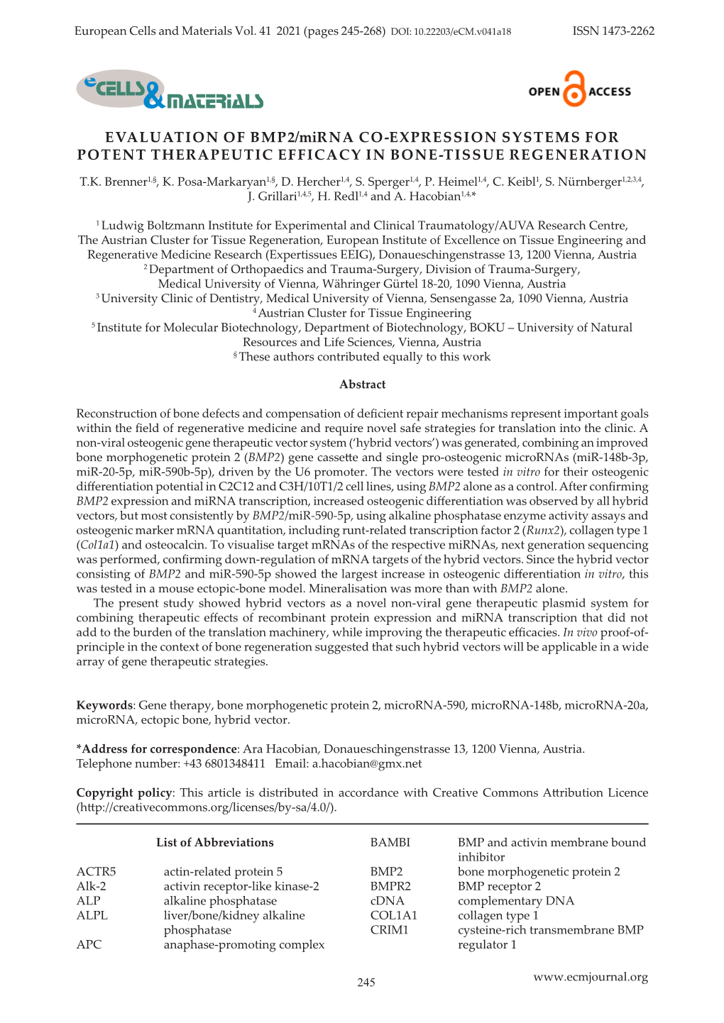 EVALUATION of BMP2/Mirna CO-EXPRESSION SYSTEMS for POTENT THERAPEUTIC EFFICACY in BONE-TISSUE REGENERATION