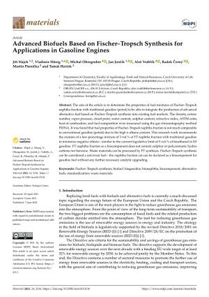 Advanced Biofuels Based on Fischer–Tropsch Synthesis for Applications in Gasoline Engines