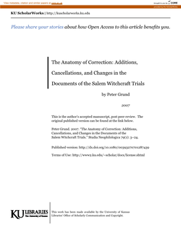 Additions, Cancellations, and Changes in the Documents of the Salem Witchcraft Trials.” Studia Neophilologica 79(1): 3–24