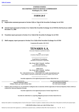 TENARIS S.A. (Exact Name of Registrant As Specified in Its Charter)