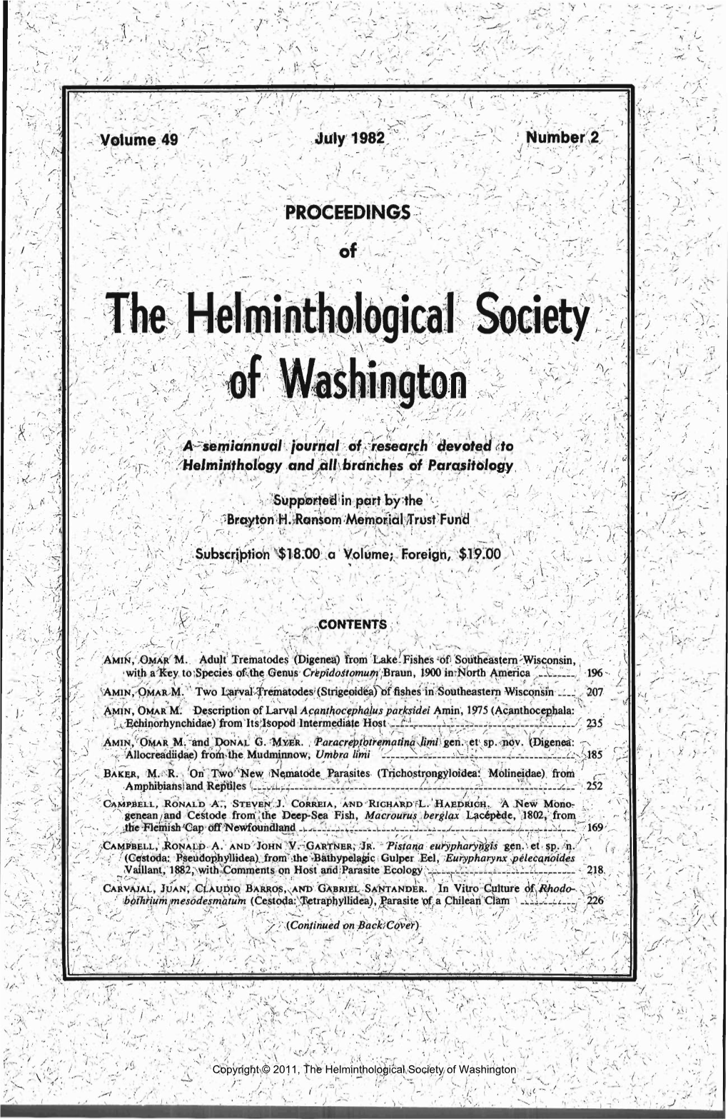 Proceedings of the Helminthological Society of Washington 49(2) 1982