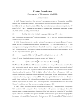 Project Description Convergence of Riemannian Manifolds