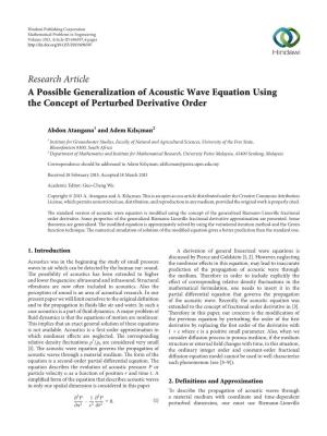 A Possible Generalization of Acoustic Wave Equation Using the Concept of Perturbed Derivative Order