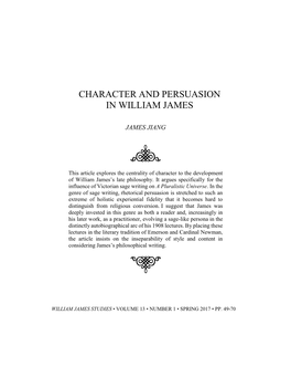 Character and Persuasion in William James