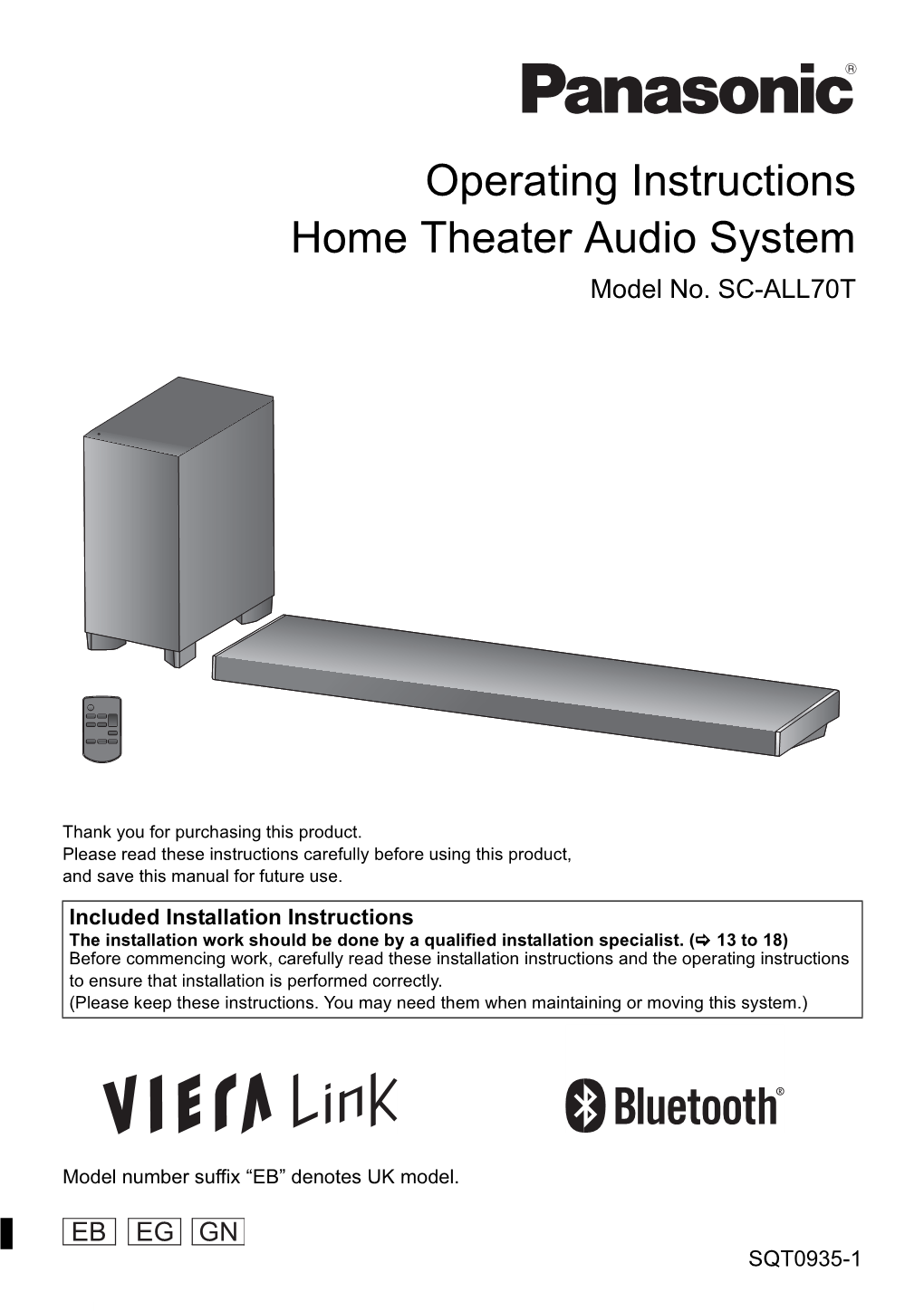Operating Instructions Home Theater Audio System Model No