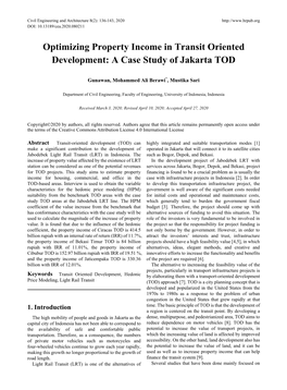 Optimizing Property Income in Transit Oriented Development: a Case Study of Jakarta TOD