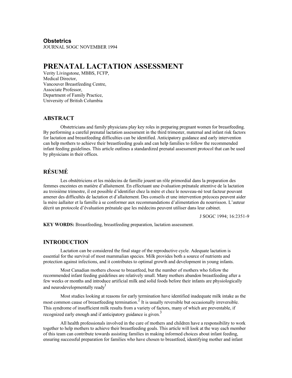 Prenatal Lactation Assessment