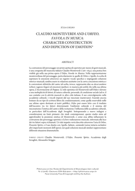 Claudio Monteverdi and L'orfeo, Favola in Musica