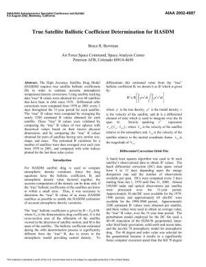 True Satellite Ballistic Coefficient Determination for HASDM
