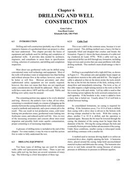 Drilling and Well Construction, Chapter 6, Geothermal Direct-Use