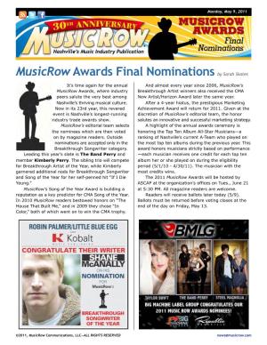 Musicrow Awards Final Nominations by Sarah Skates