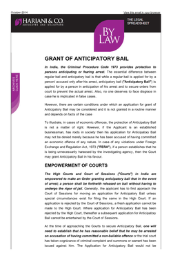 Grant of Anticipatory Bail