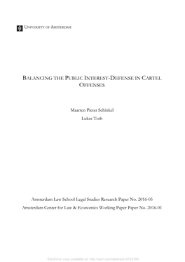 Balancing the Public Interest-Defense in Cartel Offenses