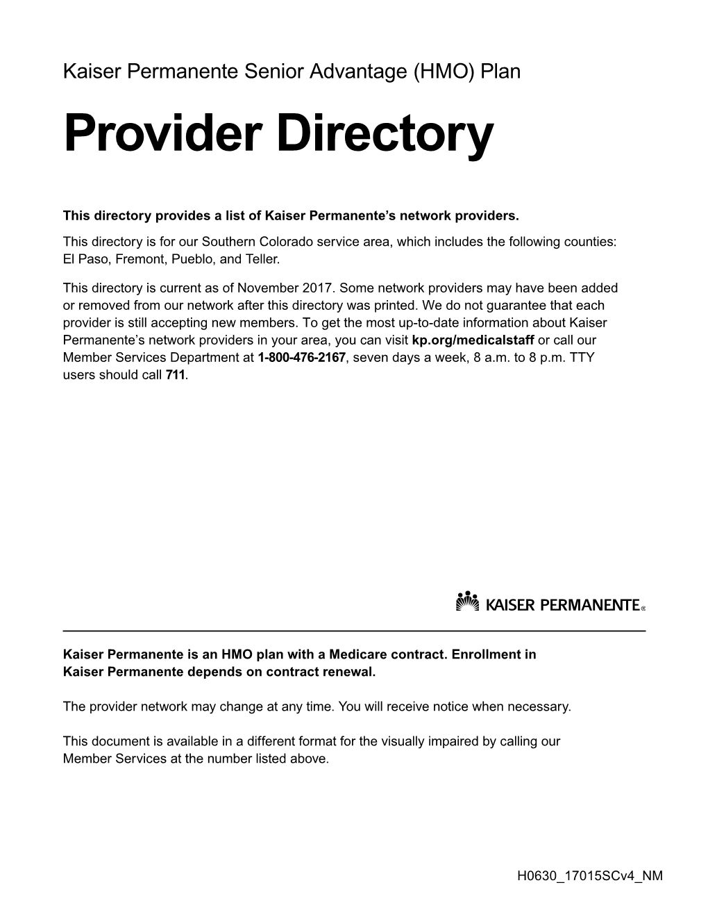 2017 Kaiser Permanente Southern Colorado Provider Directory