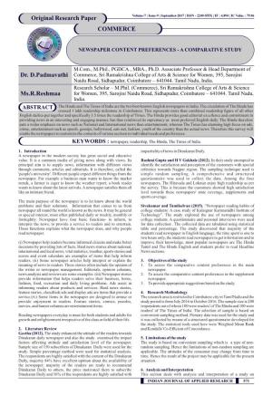 Dr. D.Padmavathi Original Research Paper COMMERCE Ms.R.Reshmaa