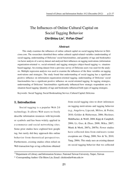 The Influences of Online Cultural Capital on Social Tagging Behavior Chi-Shiou Lin1, Yi-Fan Chen2