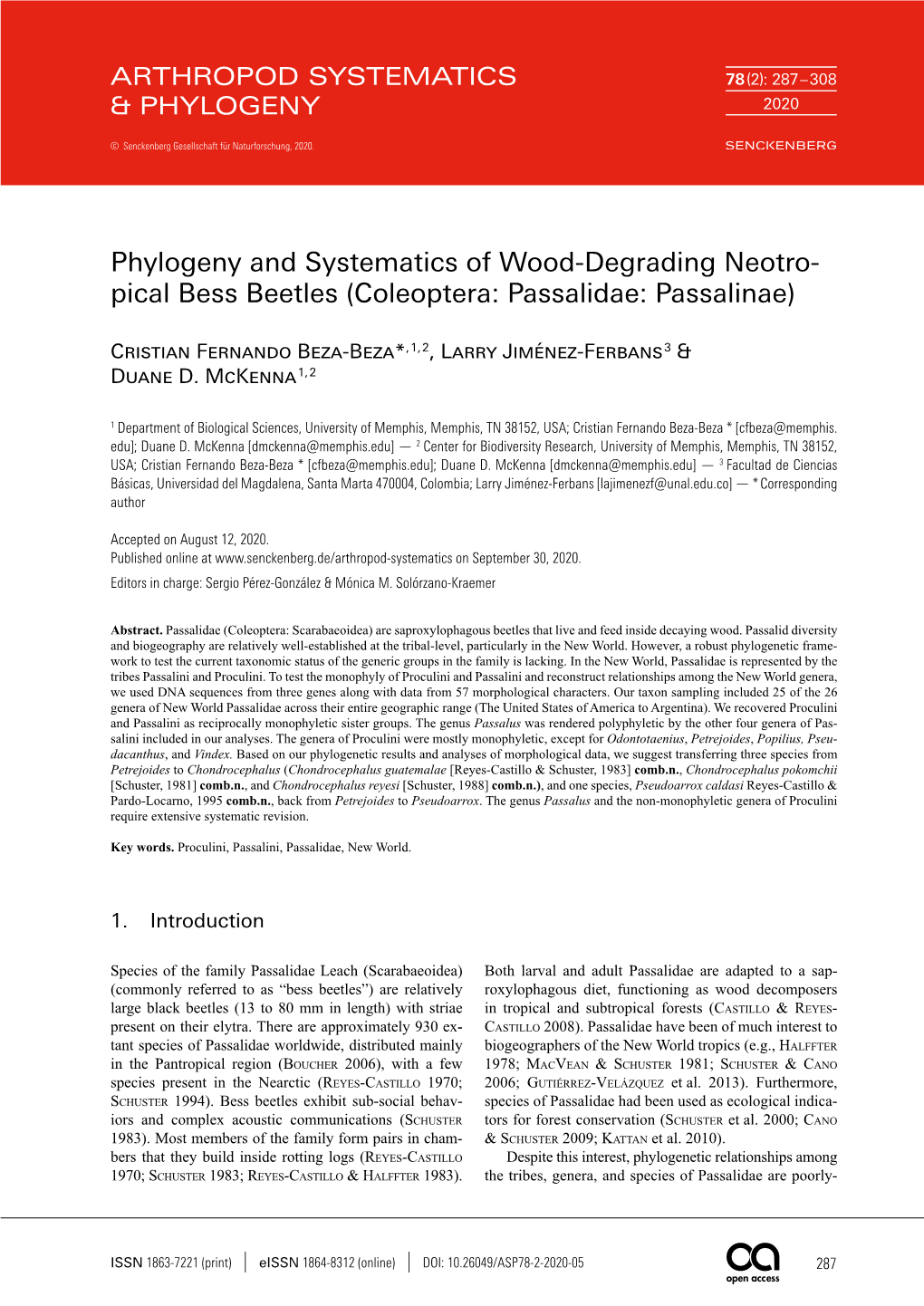 Phylogeny and Systematics of Wood-Degrading Neotropical Bess Beetles (Coleoptera: Passalidae: Passalinae)