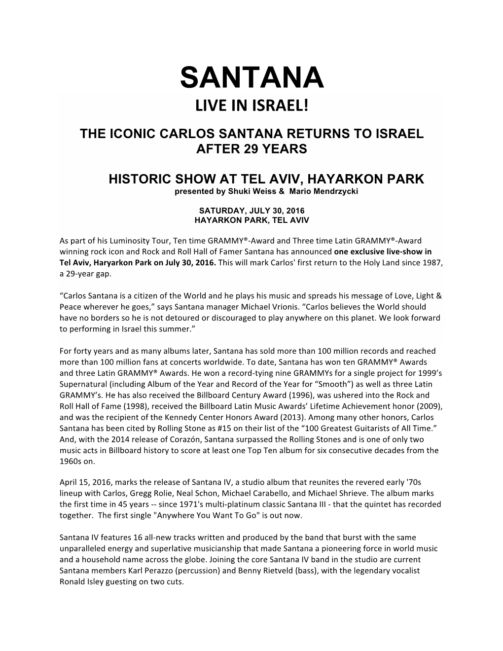 Santana Live in Israel!