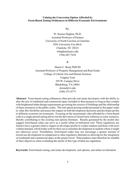 Valuing the Conversion Option Afforded by Form-Based Zoning Ordinances in Different Economic Environments