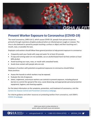 Prevent Worker Exposure to Coronavirus (COVID-19)